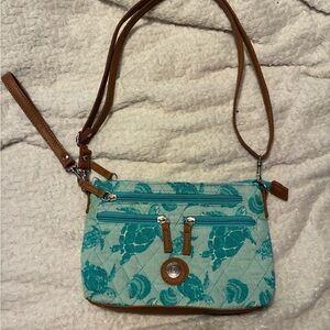 Elegant Teal and Tan Crossbody Bag